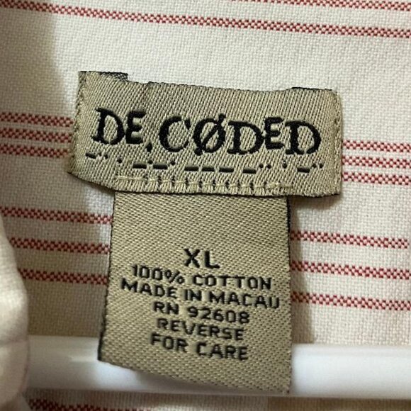 Decoded Men's Red Striped Long Sleeve Front Pocket Button Up Shirt Size XL - Picture 4 of 5